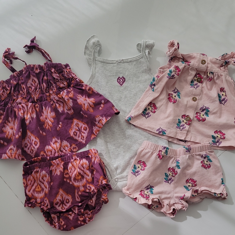 5 piece mix & match cotton Summer Sets - Pink and Purple floral